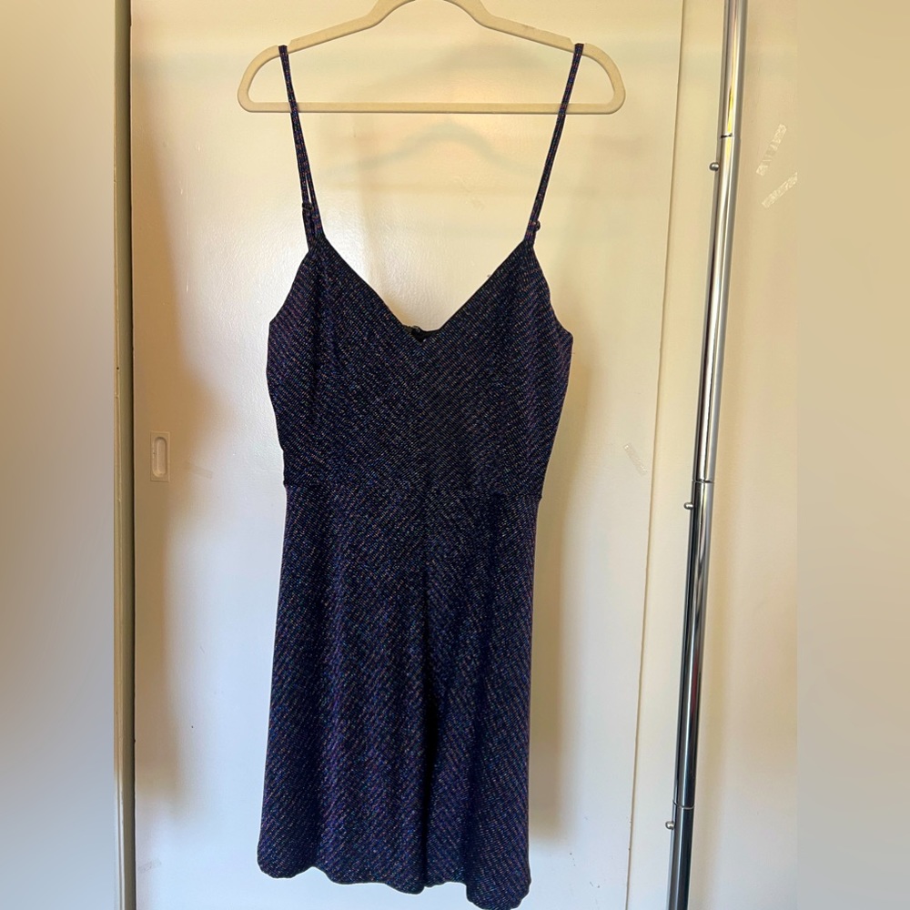 Navy metallic rainbow threaded dress — perfect for a night out!